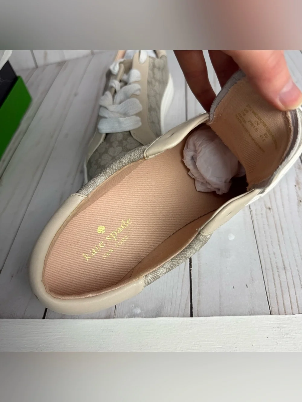 Kate Spade Taupe Erin Spade Flower Logo Sneakers Lace Up Vegan Leather